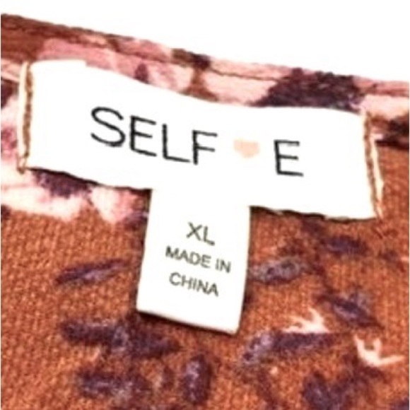 🌺 Self E Boho Tie Front Long Bell Sleeve Burnt Orange Floral Blouse Size XL - Picture 7 of 10